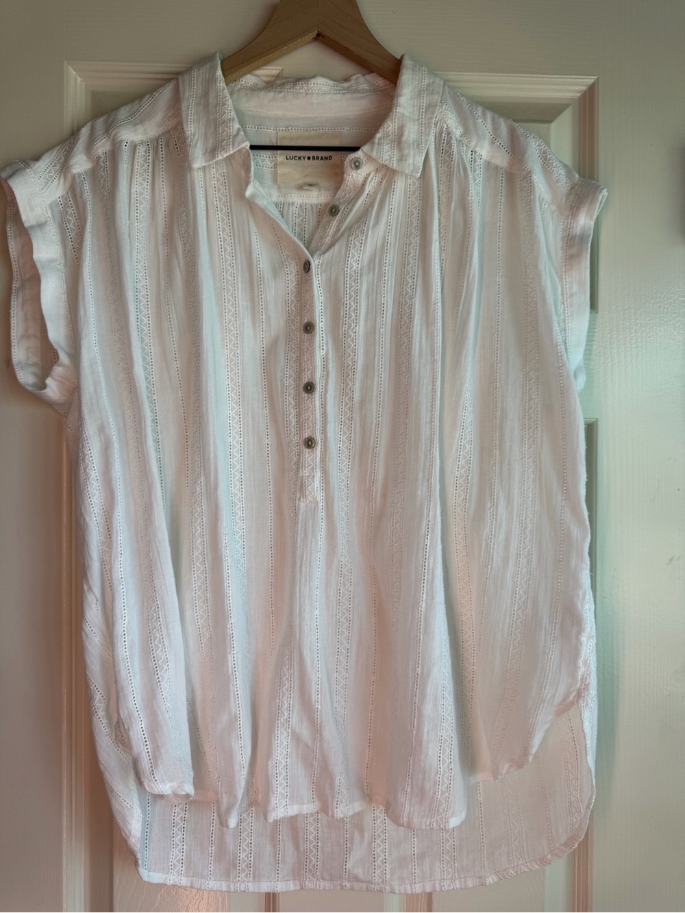 Lucky Brand White Eyelet Peasant Top